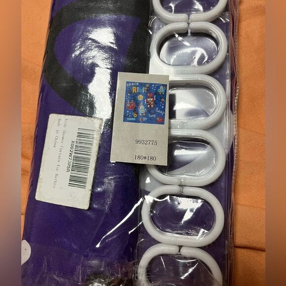 Robot Shower Curtain For Boys Kids Cartoon Cute 71x 71 in Set With 12 Hooks - Picture 2 of 2